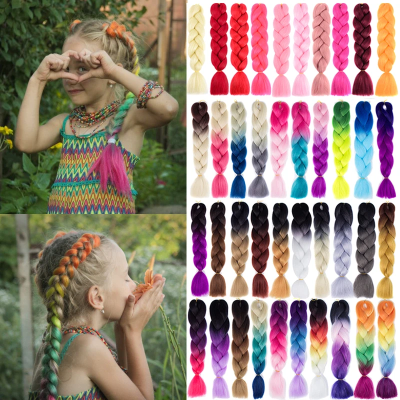 

Косы Джамбо, розовые, синие, светлые, цвета Омбре, 24 дюйма, 100, г/шт., наращивание синтетических волос