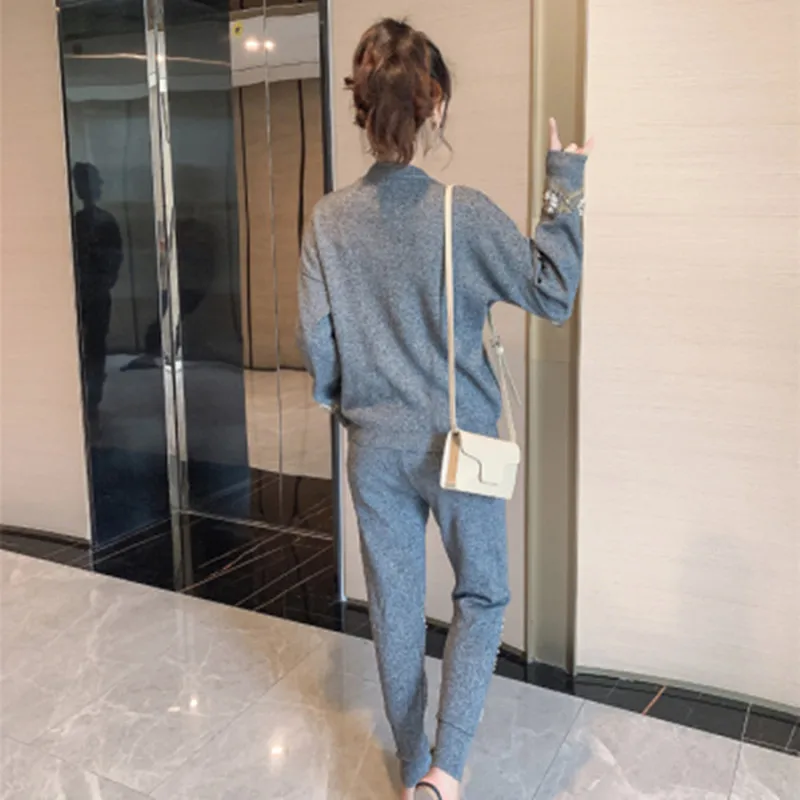 Autumn 2 Piece Set Women Knitted Sets Sweater Trousers Pants Suit Winter Women Two Piece Set Tracksuits Female 2024 Fashion