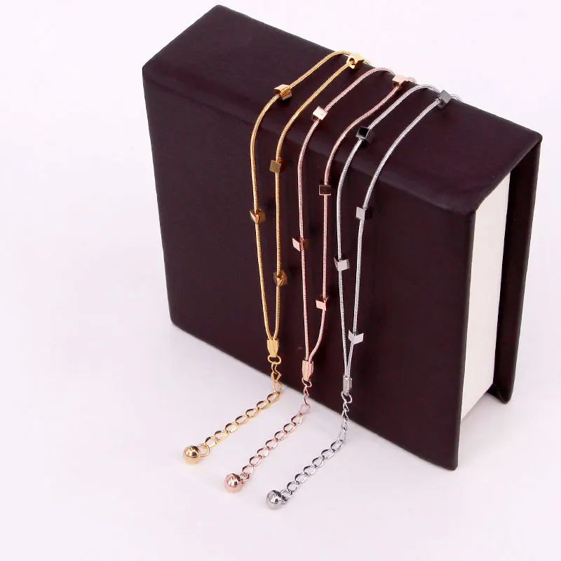 New Design Double Snake Bone Chain 6 Cube Anklets Stainless Steel Gold Color Anklet For Women And Girls Gift Jewelry Wholesale