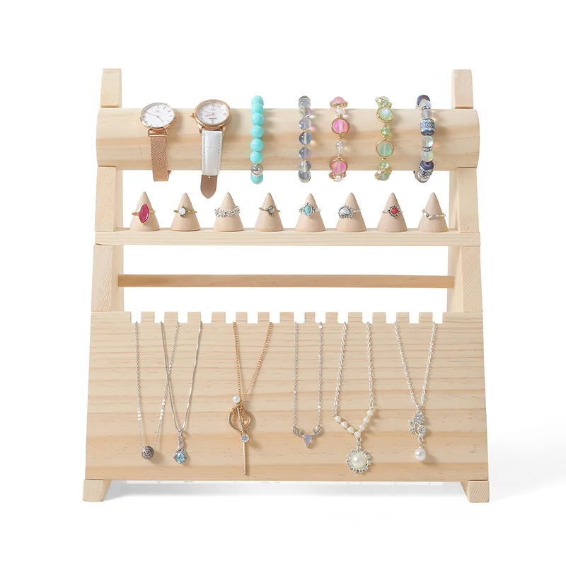 Solid Wood Jewelry Rack Hanging Necklace Bracelet Jewelry Rack Ring Storage Rack Counter Display Jewelry Display Props