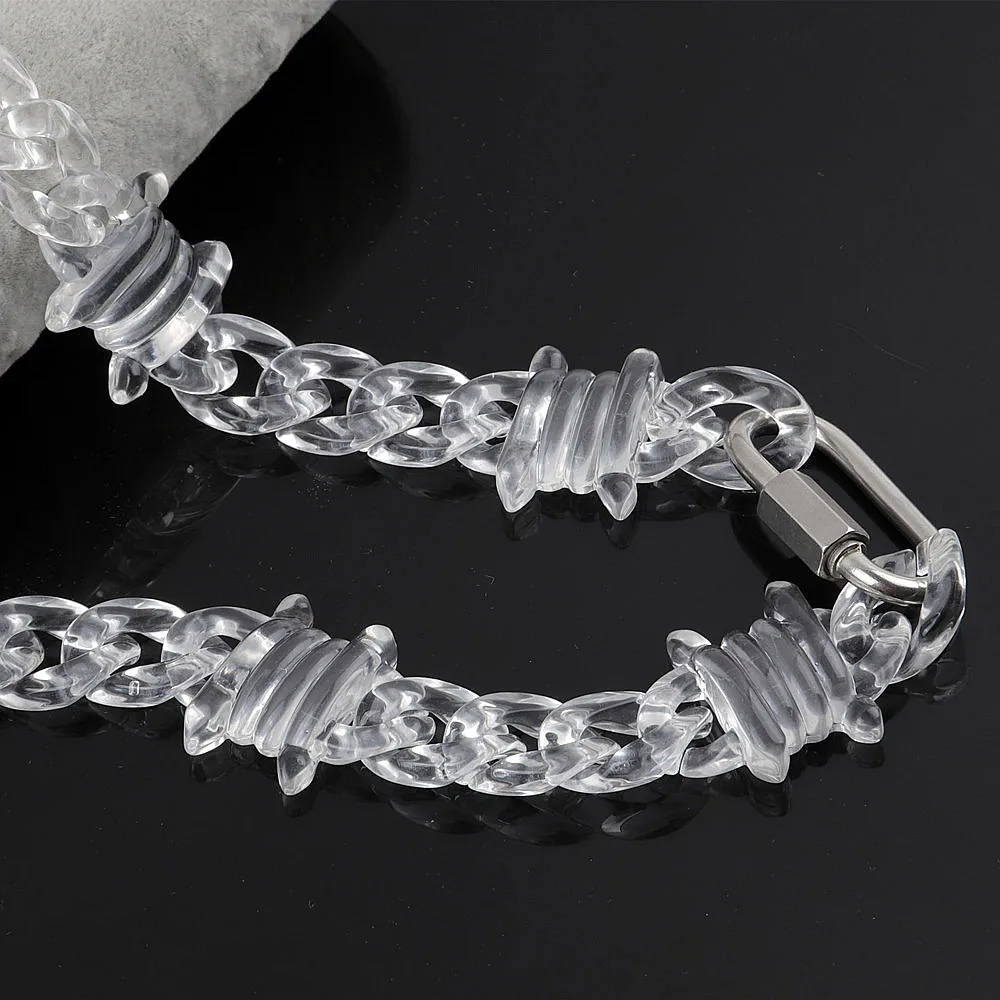 New Punk Transparent Acrylic Chain Lock Necklace For Men Women Resin Clear Spike Chain Collar Pendant Necklace Fashion Jewelry