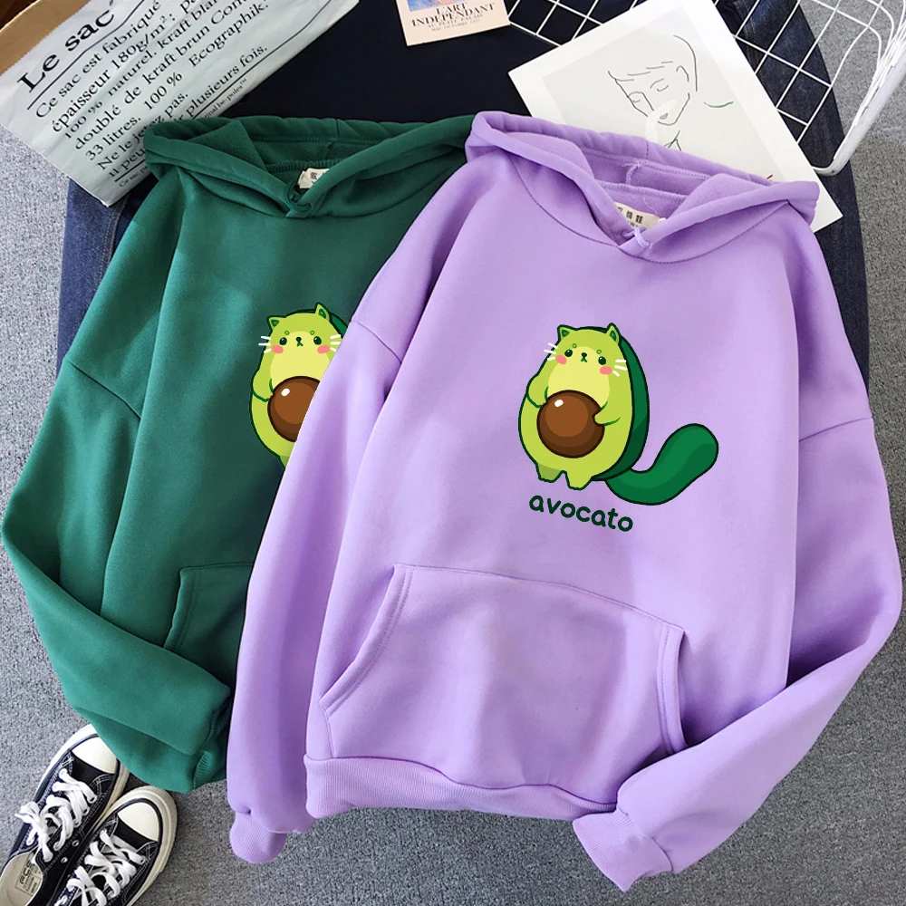 Winter Personality Cute Couple Pullover Cartoon Avocado Print Warm Casual Student Hoodie Fashion Tide Clothes Female Sudadera