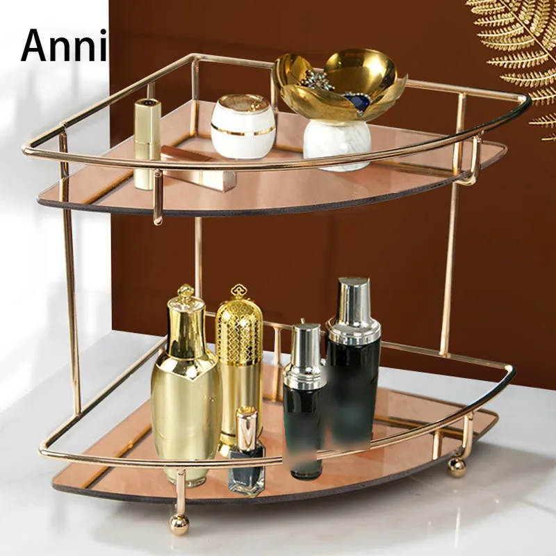 Nordic Modern Storage Shelves Marble Texture Double Layer Jewelry Display Rack Home Restroom Cosmetic Skin-care Shelf Organizer