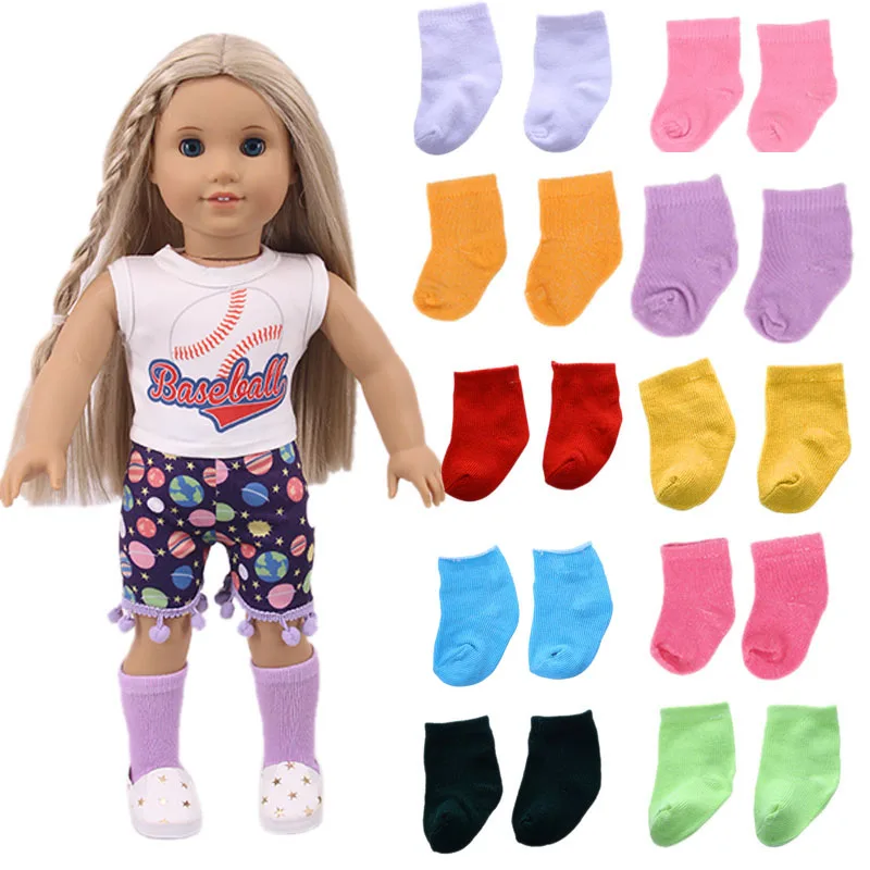 Un par de calcetines de Color sólido para muñeca americana de 18 pulgadas y muñeca de 43cm, accesorios para muñecas recién nacidas, ropa para