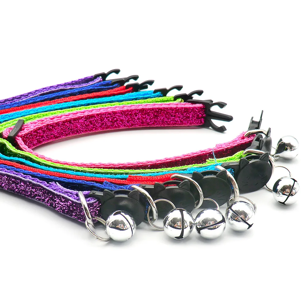 Großhandel 24 pcs bling bling Welpen Kätzchen verstellbares Haustier Hunde halsband mit Glocken hals riemen Katze Gesicht Knopf Kragen Charme Zubehör