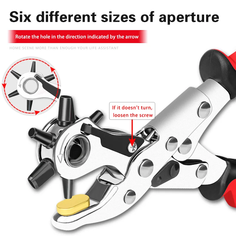 

Puncher Belt Leather Belt Hole Punch Plier Eyelet Revolve Sewing Machine Bag Setter Tool Watchband Household Strap Leather DIY