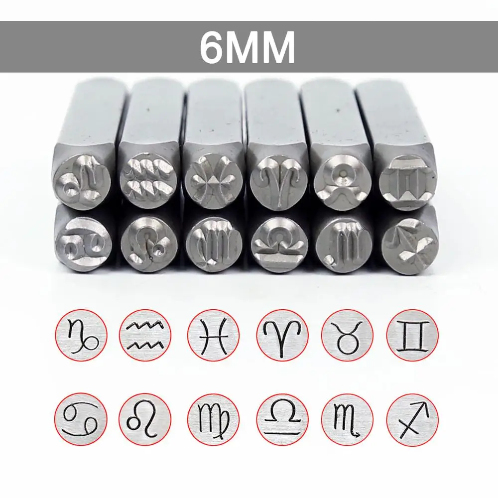 6MM Horoscope/Twelve constellations Zodiac Sign 12PCS  Design DIY Bracelet Metal Jewelry Stamps