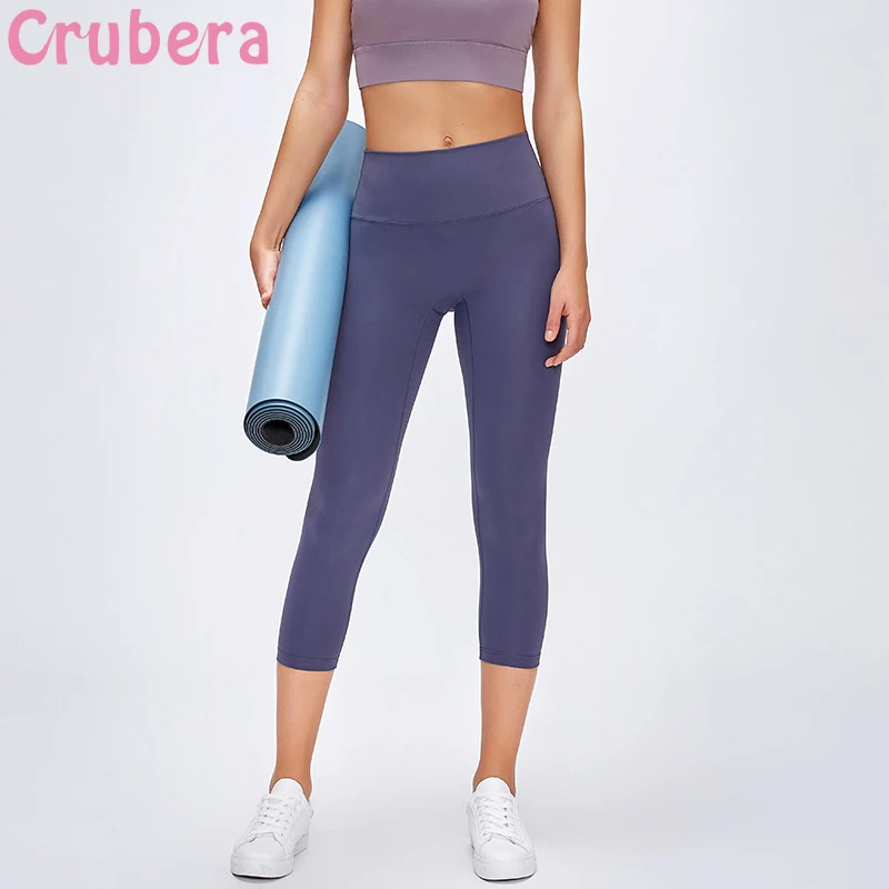 

CRUBERA Yoga Casual No T line Naked-feel Squatproof Camo Sport Fitness Train Capri Pants Women Gym Yoga Running Cropped Tights