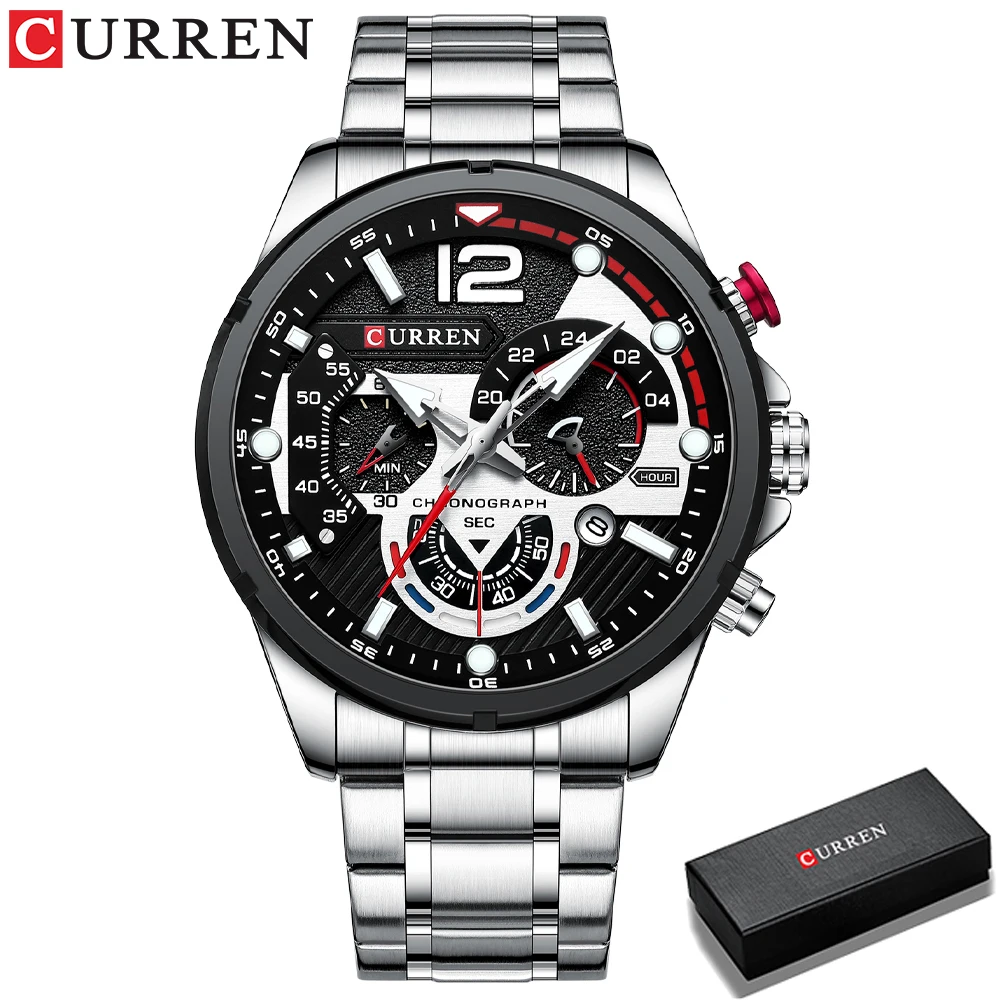 CURREN Luxus Marke Sport Armbanduhren für Mann Leuchtende Quarz Uhren Casual Chronograph Edelstahl Männliche Uhr