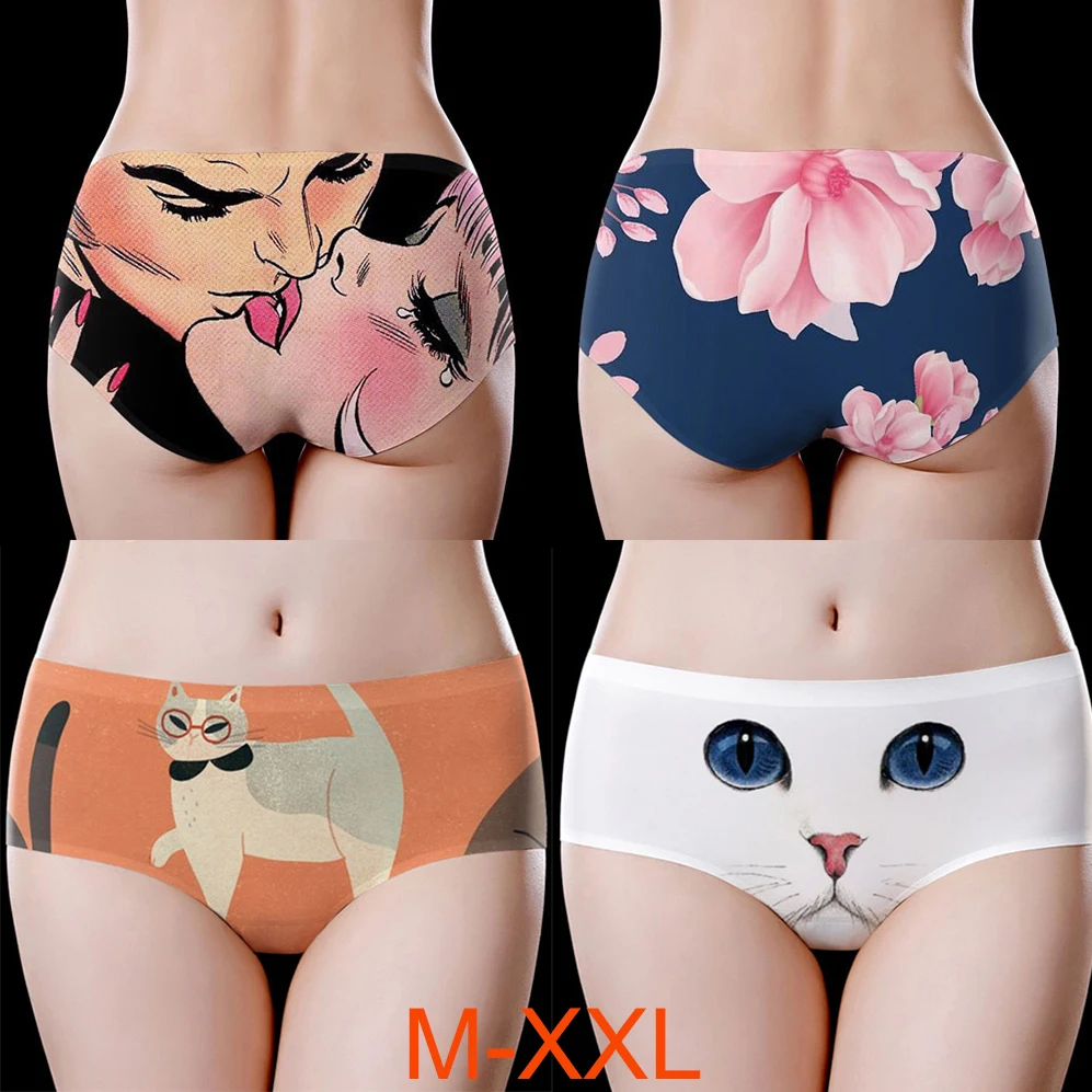 Fashion Sexy Underwear Women's Panties Cute 3D Graffiti Underwear Sexy Lingerie Seamless Ultra-thin Briefs Funny Female Intimate