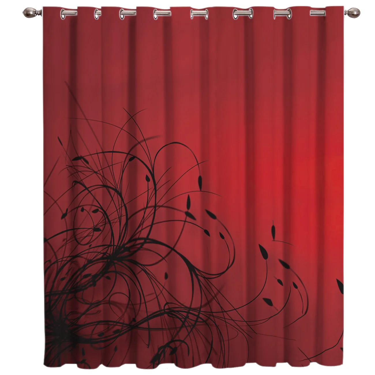 Simple Red-Black Gradient Abstract Flowers Living Room Curtains Floral Design Curtain for Kids Bedroom Window Treatment Drapes