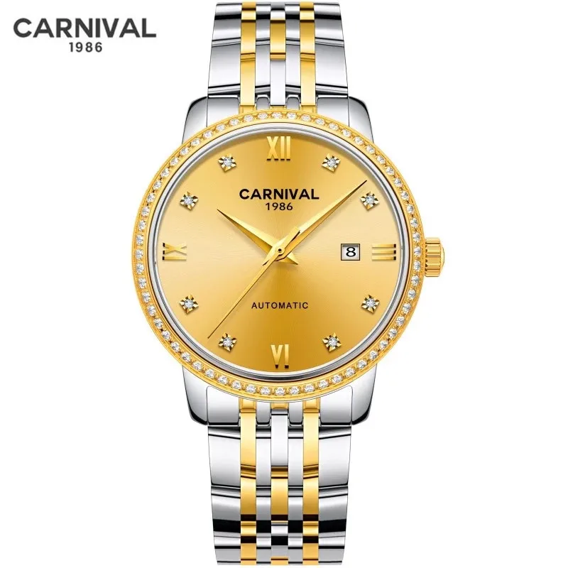 New Switzerland CARNIVAL Luxury Brand Automatic Mechanical Women's Watches Diamond Waterproof Auto Date Full Steel Clock C8676L