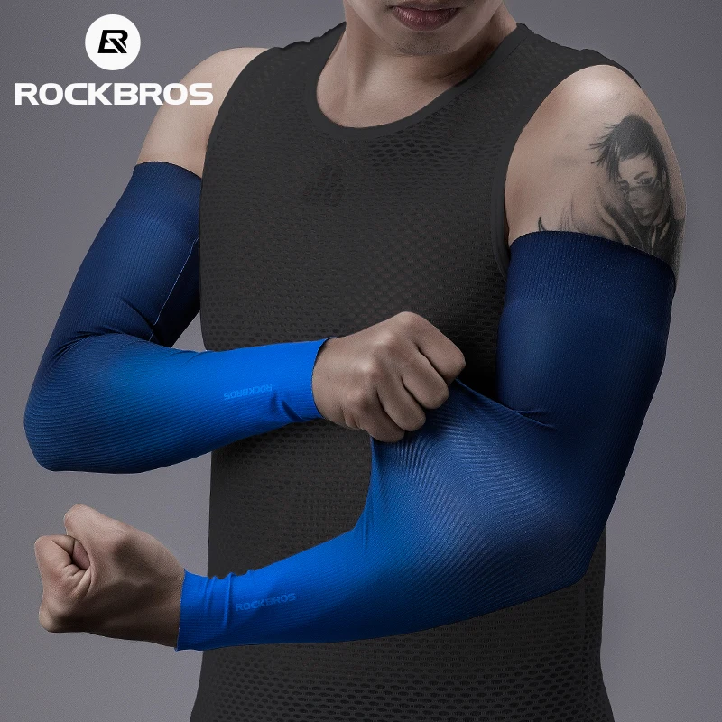 ROCKBROS Cycling Arm Sleeves Sun Protection Anti-UV Ice Silk Seamless Sleeves Running Basketball Compression Sleeves Arm Warmer