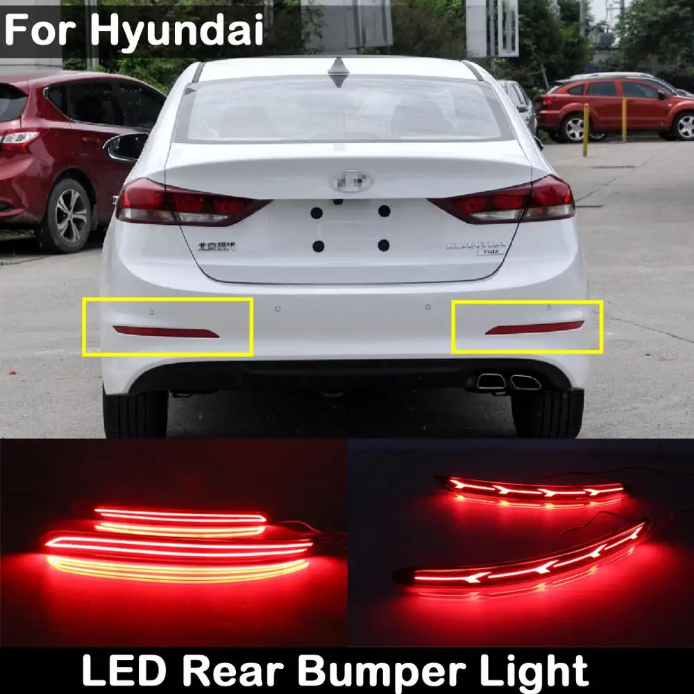 

2Pcs For Hyundai Elantra 2016 2017 LED Rear Bumper Reflector Lamp Function is LED Driving Light And Braking Light