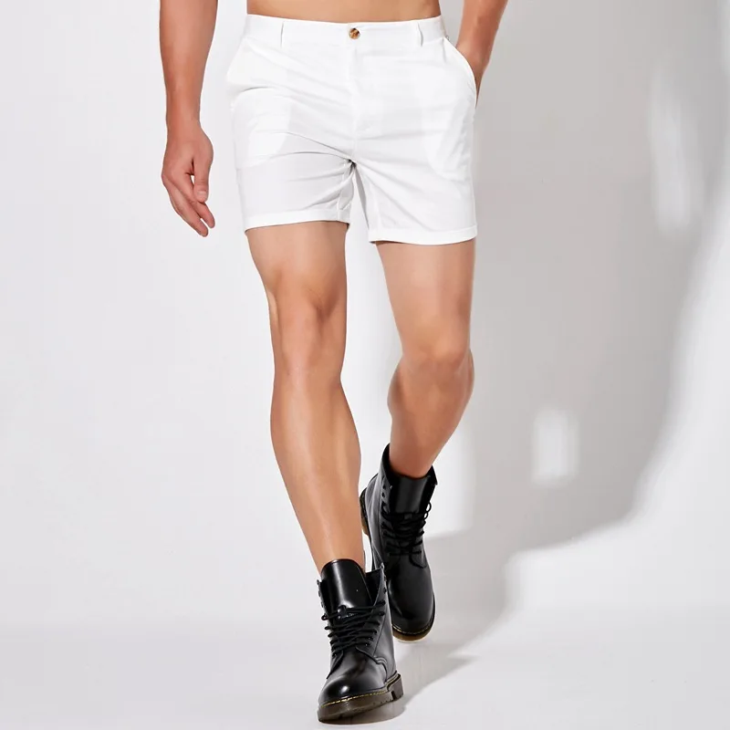 Shorts masculinos casuais de algodão, suéter de golfe respirável sólido, branco, calça reta curta, shorts sociais, verão