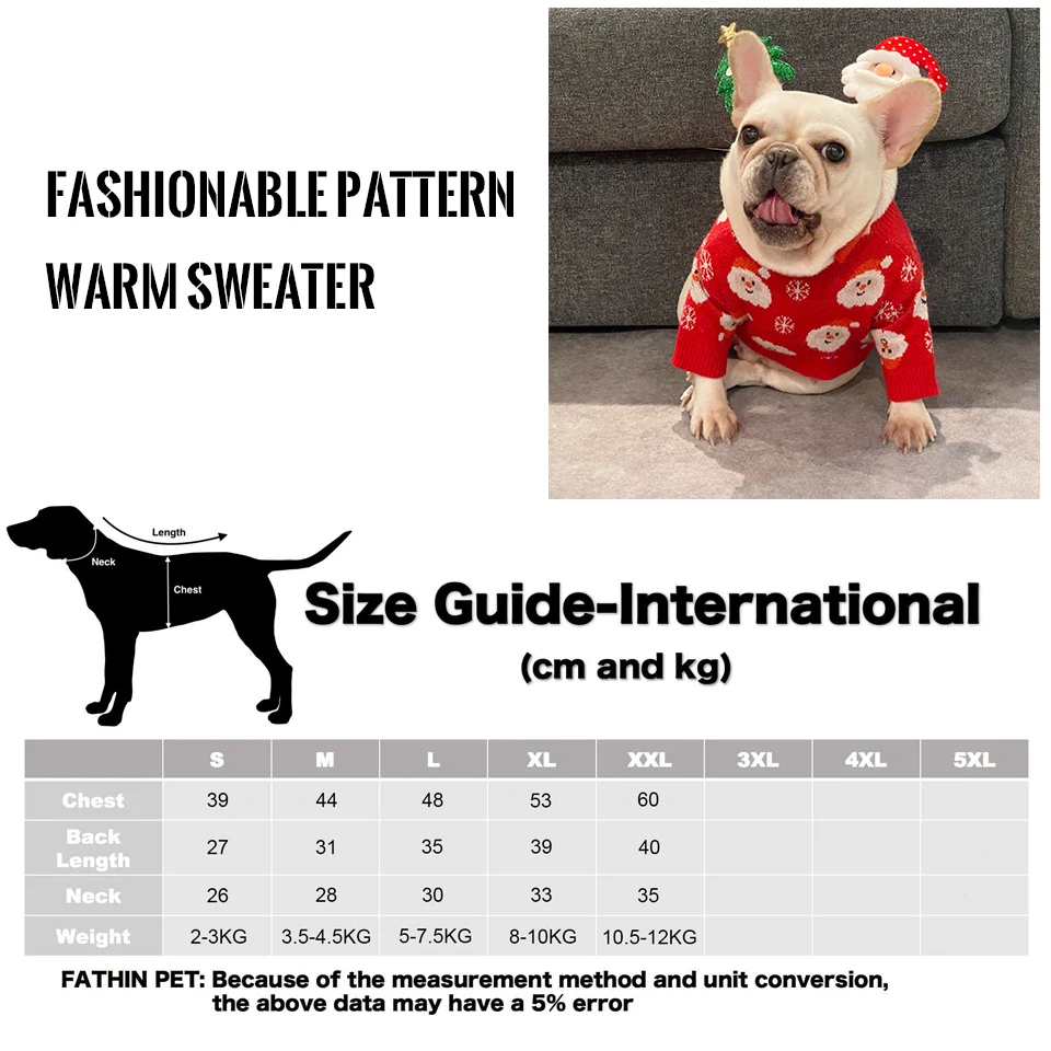 FATHIN Christmas Dog Clothes Pet Outfit Costume Warm Sweater for Small Large Dogs Schnauzer French Bulldog Puppy Clothes S-XXL