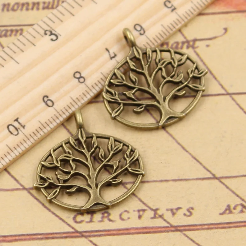 12pcs Charms Life Tree 27x27mm Tibetan Bronze Silver Color Pendants Antique Jewelry Making DIY Handmade Craft For Necklace