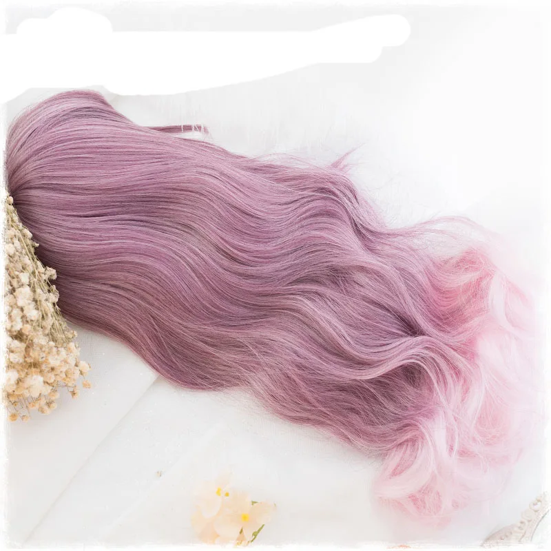 Pruik Vrouw Lolita 60Cm Lang Krullend Synthetisch Haar Cospaly Prinses Meisje Paarse Ombre Roze Kostuum Partij Pruiken + pruik Cap