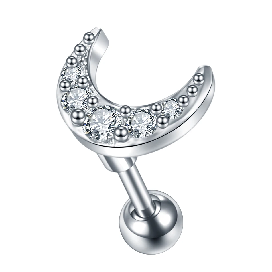 1PC Cross Star Moon Flower CZ Tragus Cartilage Piercings Ear Stud Helix Piercings Crystal Daith Rook Earrings Women Jewelry 16G
