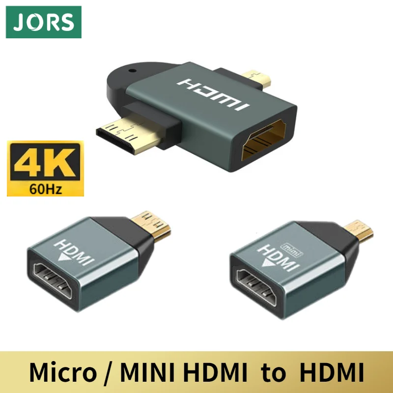 JORS-Adaptador de Micro a HDMI, Cable MINI HDMI a HDMI 2 en 1, 4K, 60Hz, Audio de vídeo para Notebook, cámara, proyector, teléfono, HDTV, PS4