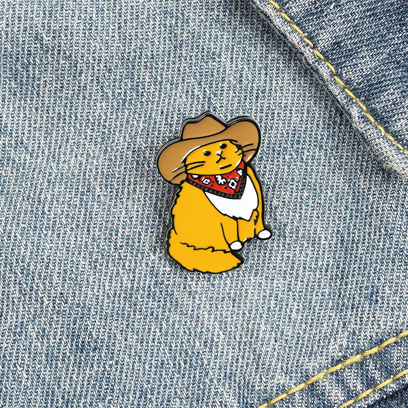 Cowboy Cat Yellow Enamel Pin Mr. Cat Meowdy Cute Western Kitty Brooches Bag Lapel Pin Metal Badge Jewelry Gift's 2021 Wholesale