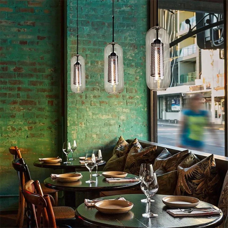 American industrial glass tube pendant lights for dining room coffee store retro loft decor hanging luster suspension luminaire
