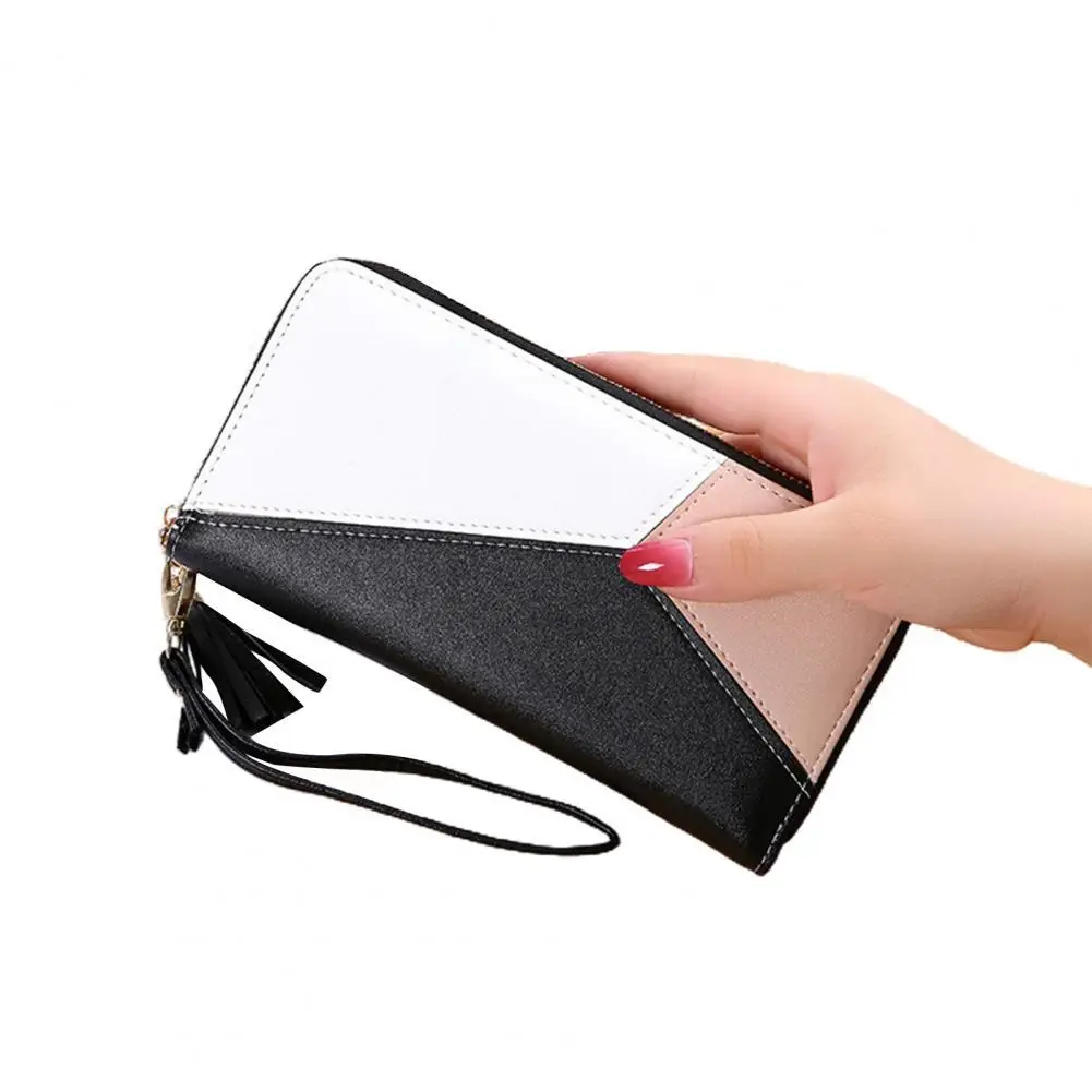 HOT SALES！！！New Arrival Luxury Color Block Tassel Design Credit Card Holder Women Long Wallet Coin Purse for Party