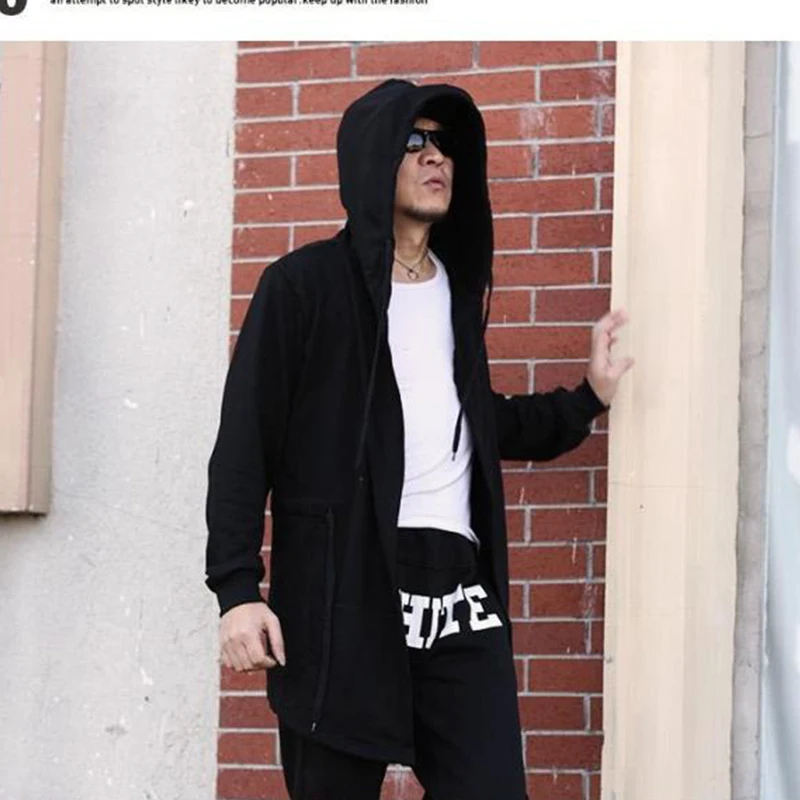 معطف الرجال الخريف/الشتاء الكورية نمط طويل فضفاض سترة هوديي كم طويل معطف غير رسمي للرجال سترة واقية القوطية معالج #6