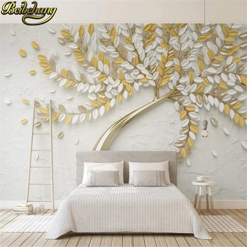 Custom Flower embossed golden tree wallpapers for living room papel parede background wall paper painting wallpaper wall decor