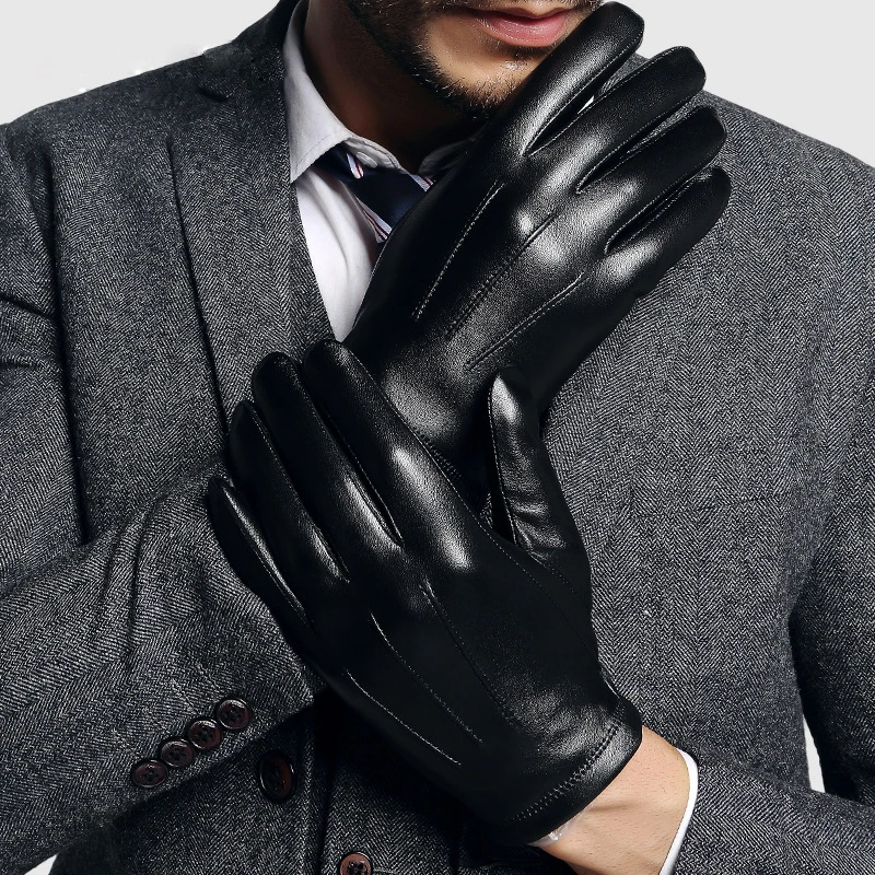 Genuien Leather Male Gloves Autumn Winter Thicken Warm Driving Sheepskin Gloves Man Fashion Simple Leather Gloves TU2018