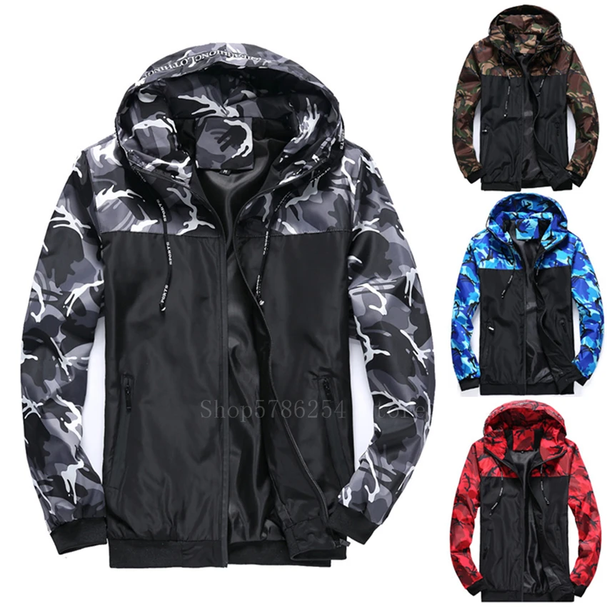 Man Camouflage Military Jacket Splice Tactical Army Clothing Waterproof Outdoor Jungle Hooded Coat Spring Thin Slim Windbreaker