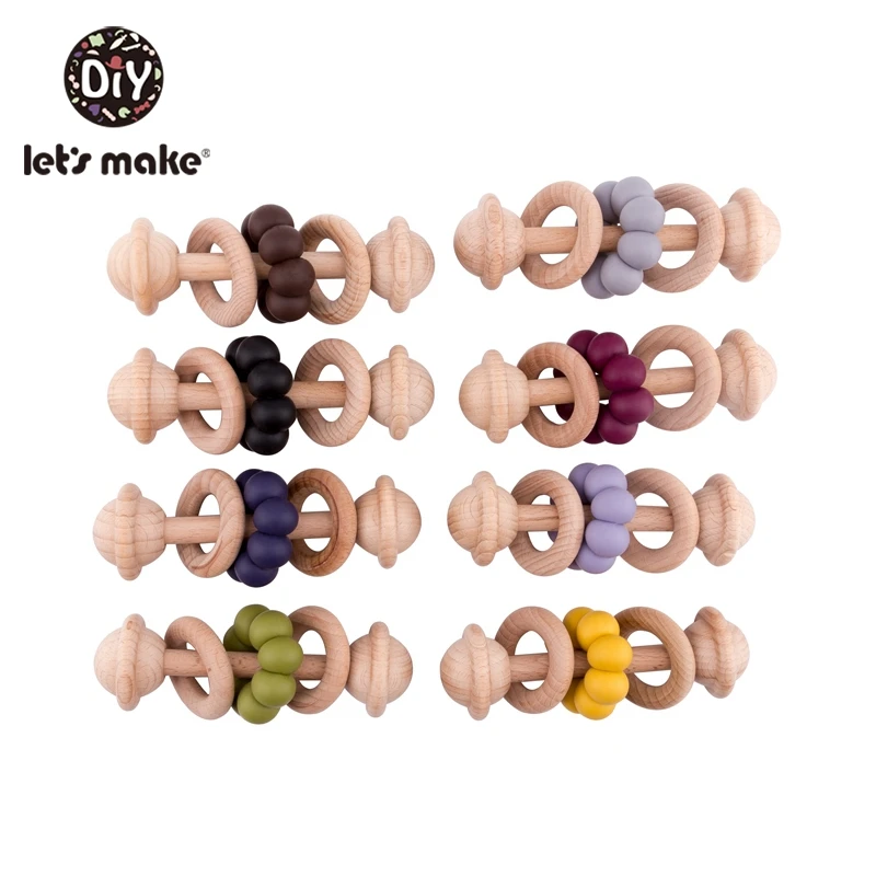 Let\'S Make 1pc Wooden Ring Teether Baby Toy Bell Music Baby Bell Bed Bell For Baby Bed Tiny Rod Silicone Beads Baby Rattle Toys