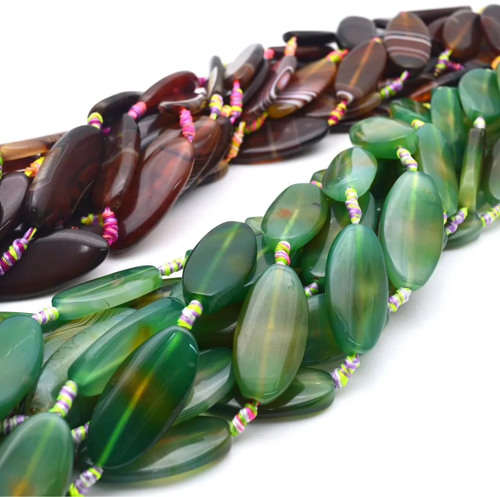 

Natural Stone Colourful Agate Stone 20x40mm Flat Oval Shape Beads Beaded 15'' Strand For DIY Jewelry Making Bracelet Accessories