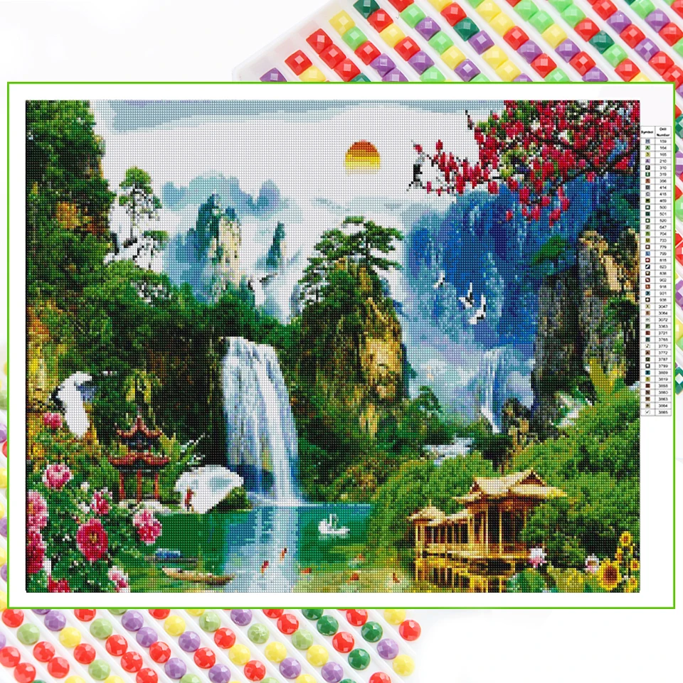 5D Diy Diamant Schilderen Tuin Waterval De Landschap Borduurwerk Volledige Boor Diamant Mozaïek Borduurpakketten Foto Decor FF6697