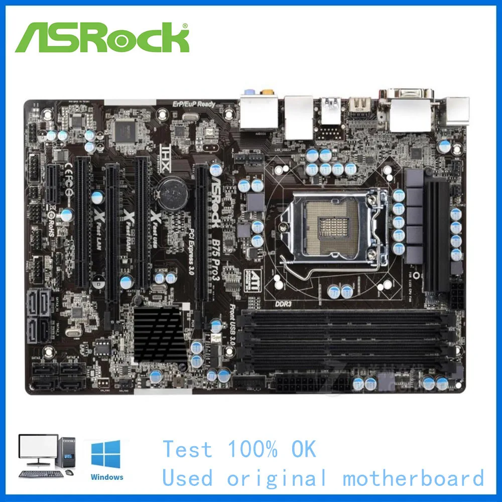 

For ASRock B75 Pro3 Motherboard LGA 1155 For Intel B75 B75M Used Desktop Mainboard USB3.0 SATA II PCI-E X16