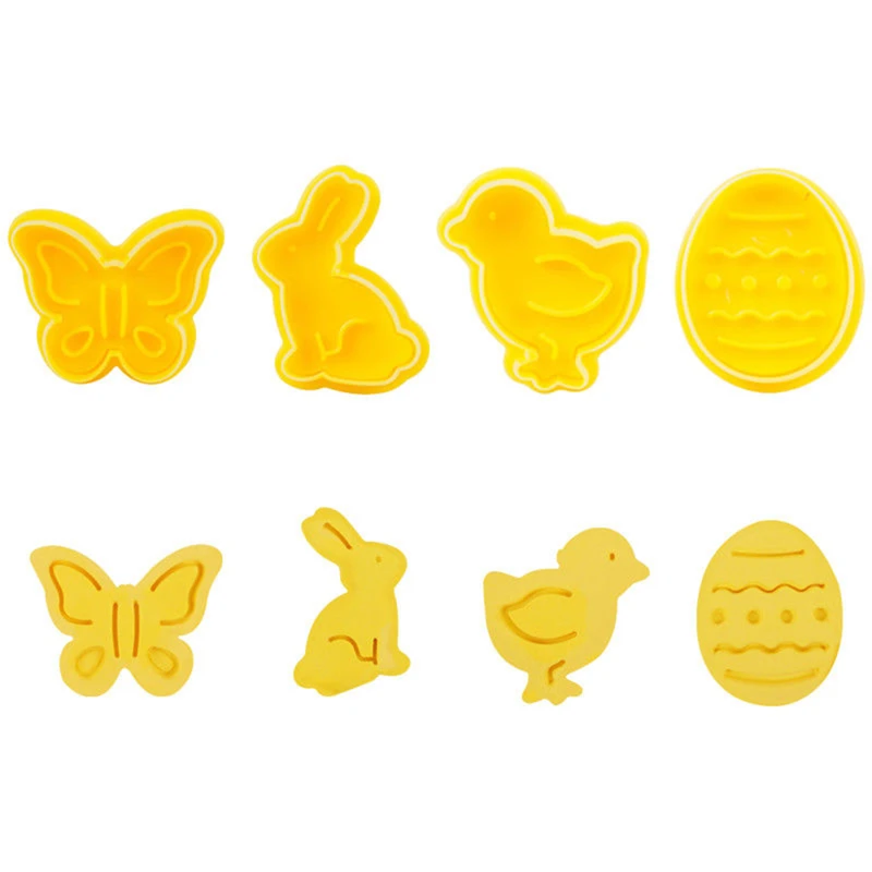 4Pcs/Set Easter Biscuit Cookie Cutter Egg Rabbit Chick Butterfly Plastic Plunger Fondant Pastry Set Mold Decor Baking Tools