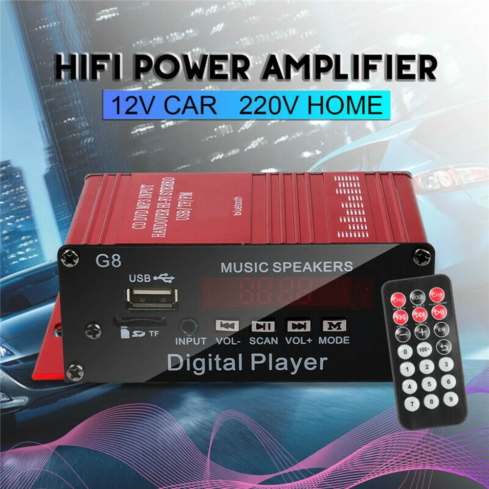 12V 200W แบบ Dual Bluetooth Power Amplifier 2.0เสียง HiFi เครื่องขยายเสียงรีโมทคอนโทรลสำหรับรถบ้าน