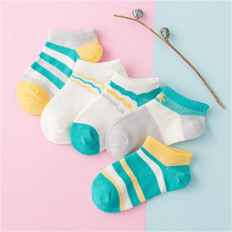 5 paires/lot enfants chaussettes garçon fille bébé infantile coton mignon dessin animé respirant maille pour printemps été 1-12Y enfants chaussettes cadeaux