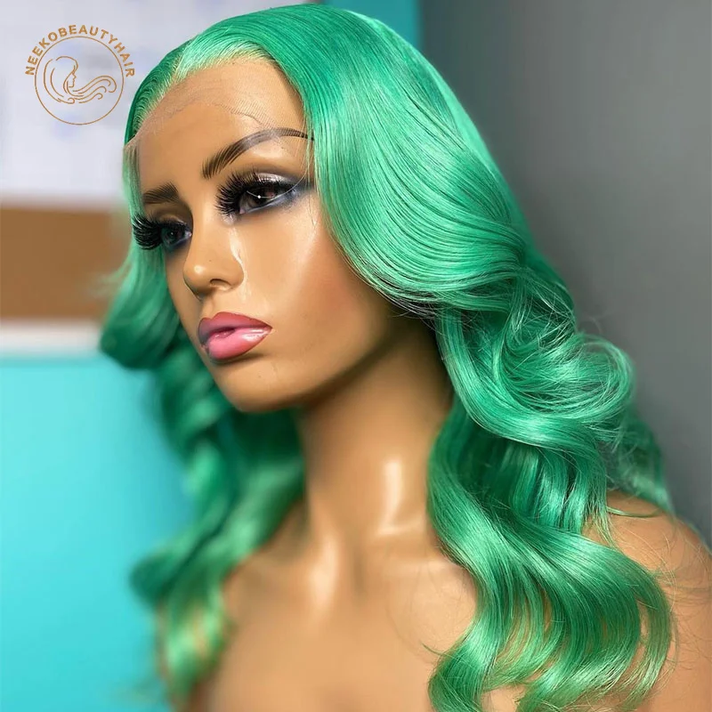 Mint Green Lace Frontal Wigs Lime Green Pink Brown Wavy 13X4 Lace Front Wig 180% Density Colored Human Hair Wigs Body Wave Hiar