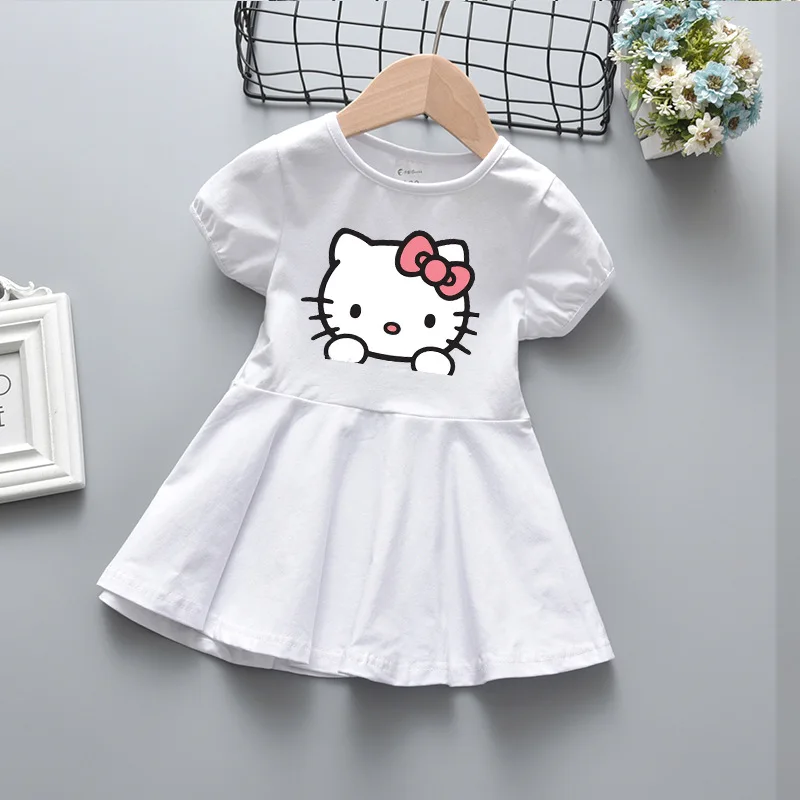 Hello Kitty Girls New Cute Cartoon Print Dress Baby A-line Simple Casual Skirt Children's Princess Pleated Skirt Children's Wear