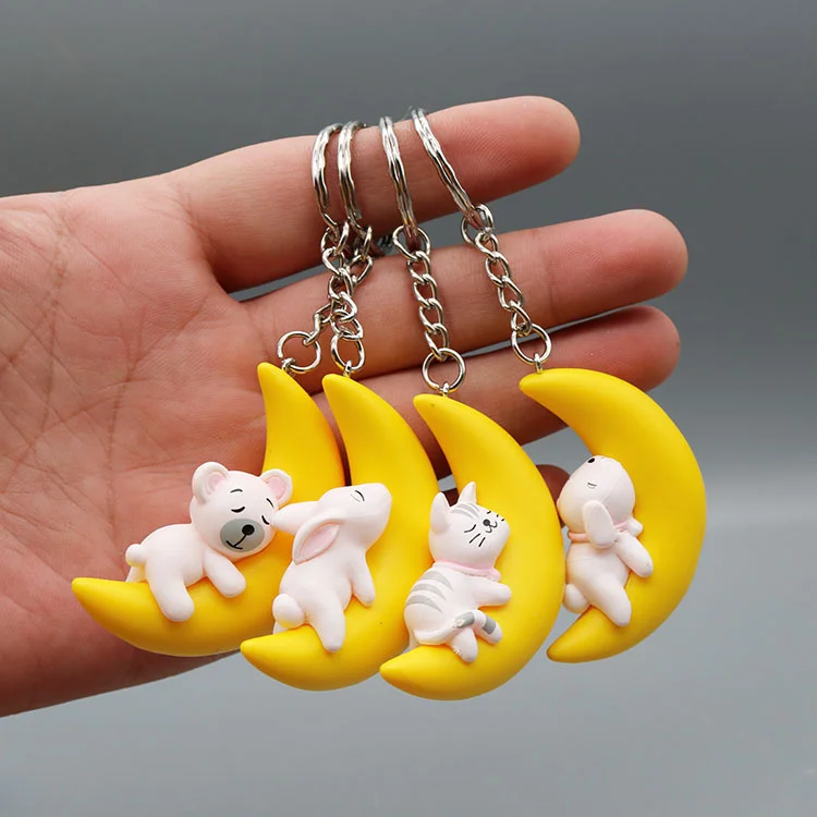 

Moon Cute Dolls Rabbit Bear Dog Cat Keychain Kids Toy Figure Key Chain Backpack Bag Pendant Car Keyring Mix 24pcs/lot wholesale