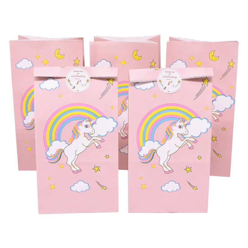 Papier, jednorożce cukierki prezent torba impreza jednorożec Cookie pudełko na Popcorn dla dzieci dziewczyna materiały do dekoracji przyjęcia urodzinowego Baby Shower Favor — zdjęcie 3