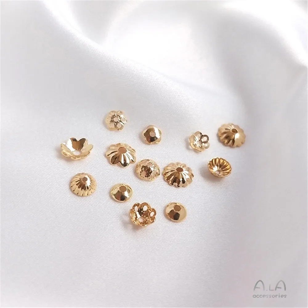 14K Gold Plated Flower socket bead hat bead socket accessories string bracelet hollow box bead DIY handmade material