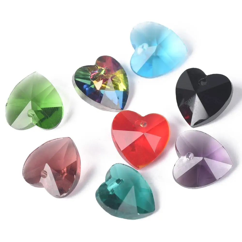 10pcs 10mm 14mm Heart Shape Crystal Glass Faceted Drops Pendants Loose Crafts Top Drilled Beads for Jewelry Making DIY Crafts