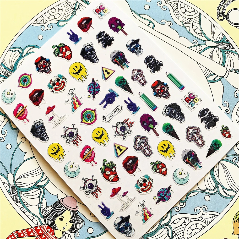 TSC-072 Skull Clown DIY 3D Back glue Nail Art Stickers Decals Sliders Nail ornament decoration