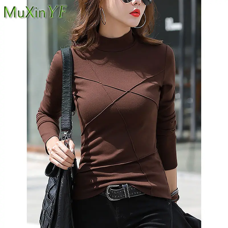 

Women's Sweater 2021 New Autumn Winter Half High Neck Long-sleeved Pullover Korean Fashion Elegant Top Female Blouse