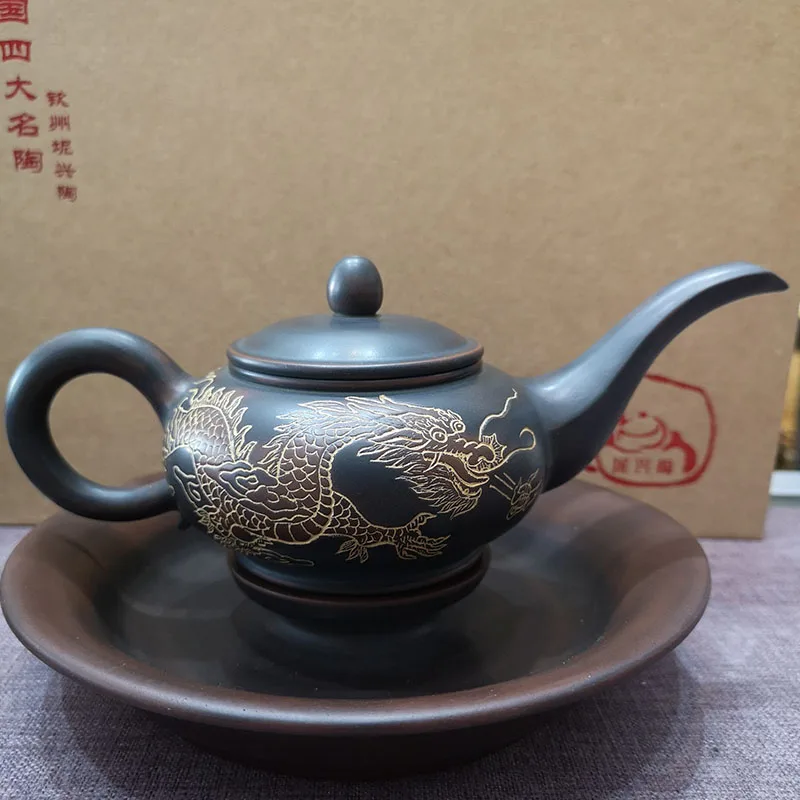 

Qinzhou Nixing Pottery Teapot 100% Handmade Aladdin's Lamp Teapots Chinese Traditional Dragon and Phoenix Carving Dropship