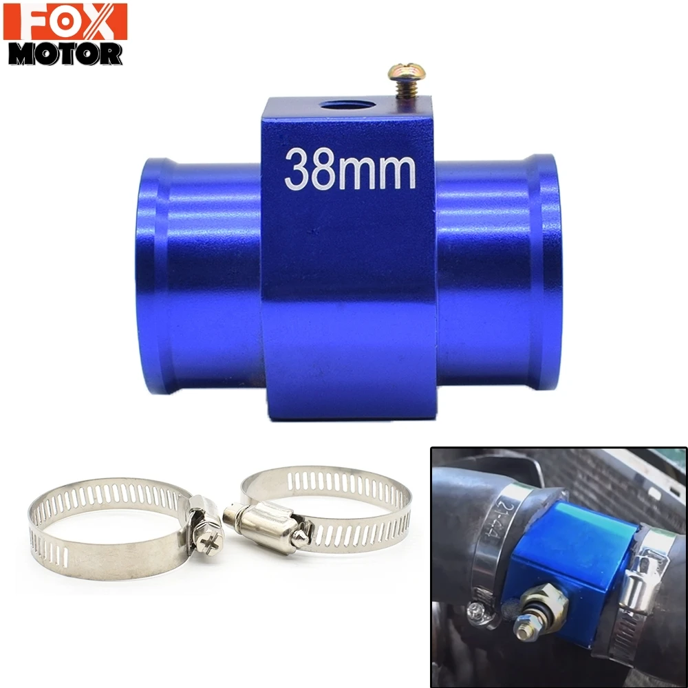 Universal Car 38mm Water Temp Temperature Gauge Coolant Radiator Hose Joint Pipe Adapter Aluminum Blue Adjustable Clamps Sensor