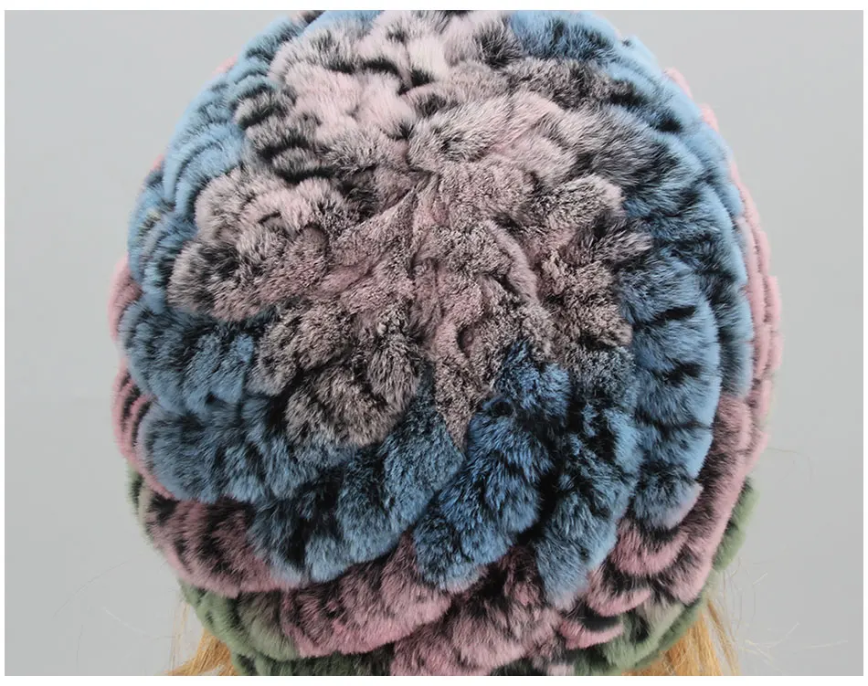 Echt Rex Kaninchen Pelz Hut Elastische Gestrickte Kappe mit Streifen Design Winter Hut für Frauen Damen Herbst Kopfbedeckungen Mode Mädchen bonnets – Detail 37