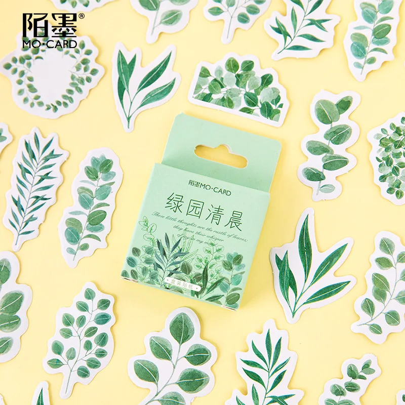 45PCS Boxed Sticker Green Park Early Morning Series Creative Fresh Sealing Sticker Flakes Scrapbooking Girl School Suppli